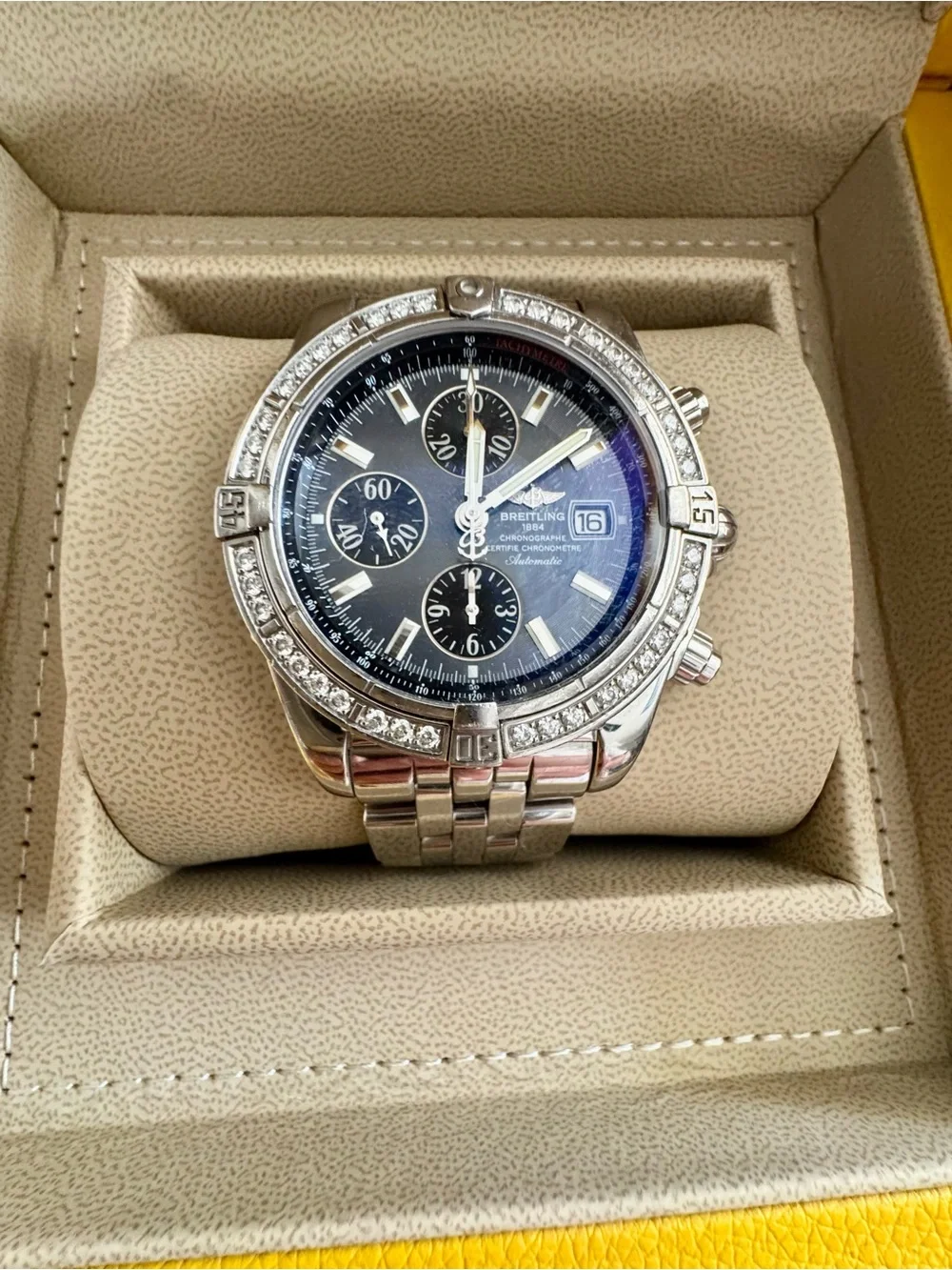 Breitling Chronomat Evo. Silver & Dark Blue Custom Timepiece